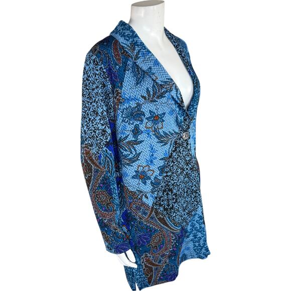 Susan Graver Petite Novelty Knit Jacket Shawl Collar Blue Teal MP NWOT Stretch - Picture 10 of 13